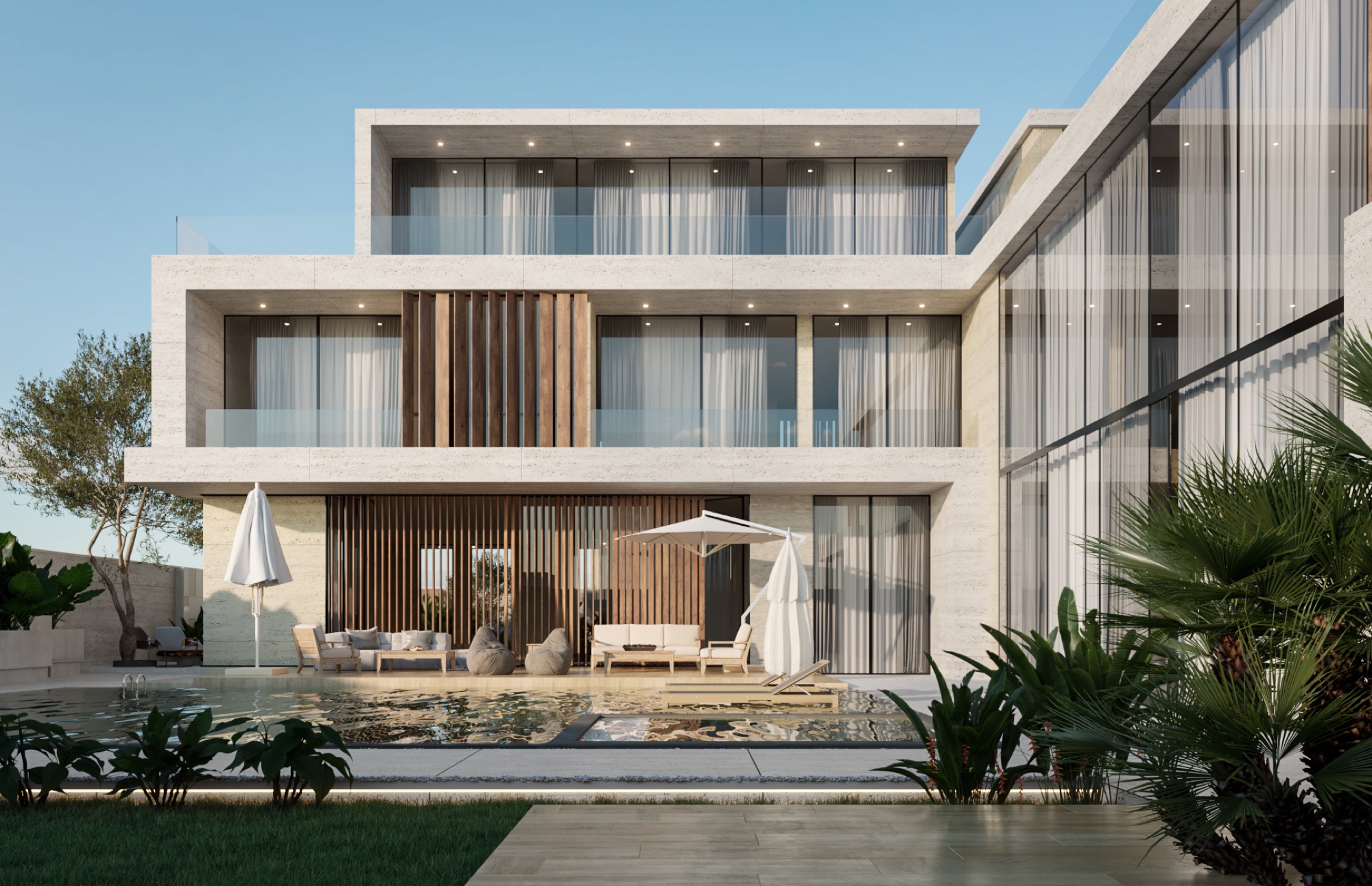 Contemporary Imperium villa with timber screens and pool