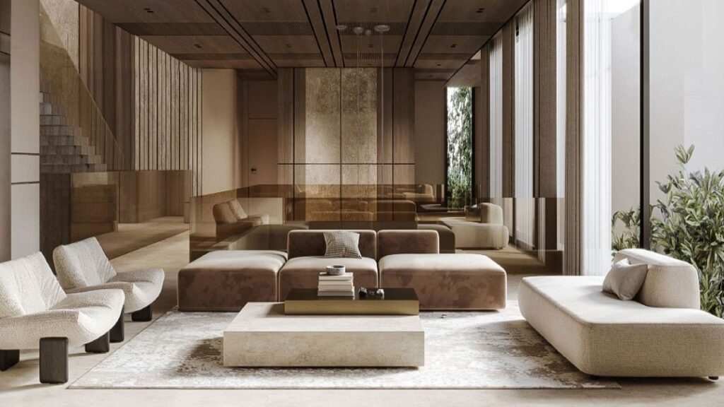 Interior design render of a villa living room